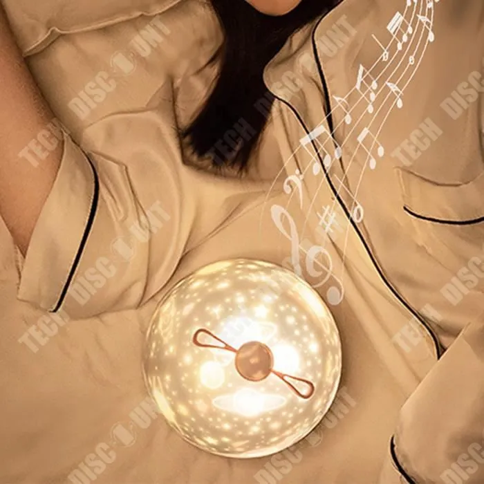 TD® Projecteur veilleuse avec boîte à musique et 6 films de projection 360 Rotation Starry Sky projecteur lampe pour chambre d'enfan-1