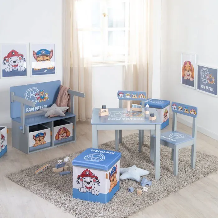 Ensemble Table + 1 Chaise Enfant ROBA Pat'Patrouille - Motif Chiens Chase Ruben & Marcus - Bleu / Gris-1