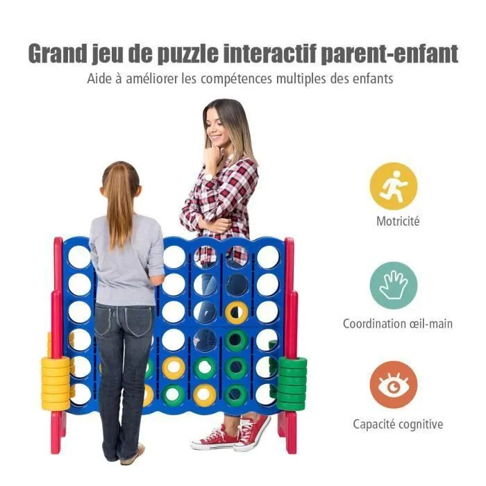 COSTWAY Jeux de Puissance 4 Géant Jeux de Société pour Familles en Ligne avec 42 Anneaux et Curseurs pour Redémarrage Rapide Rouge-1