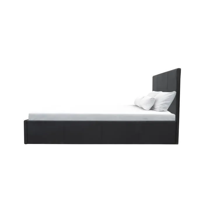 MARTIN Lit adulte 160 x 200 cm + coffre de rangement - Simili noir - Sommier inclus-3