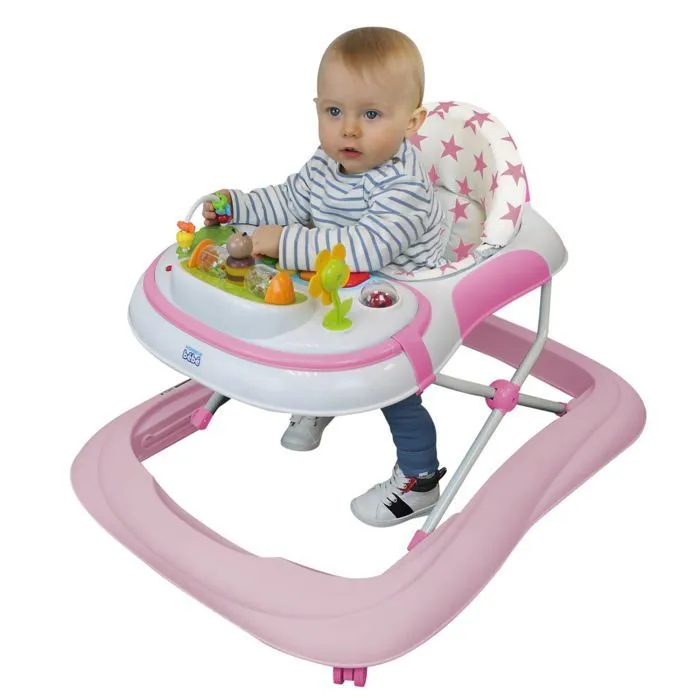 Trotteur bébé évolutif musical pliable réglable en hauteur - Rose - Monsieur Bébé-0