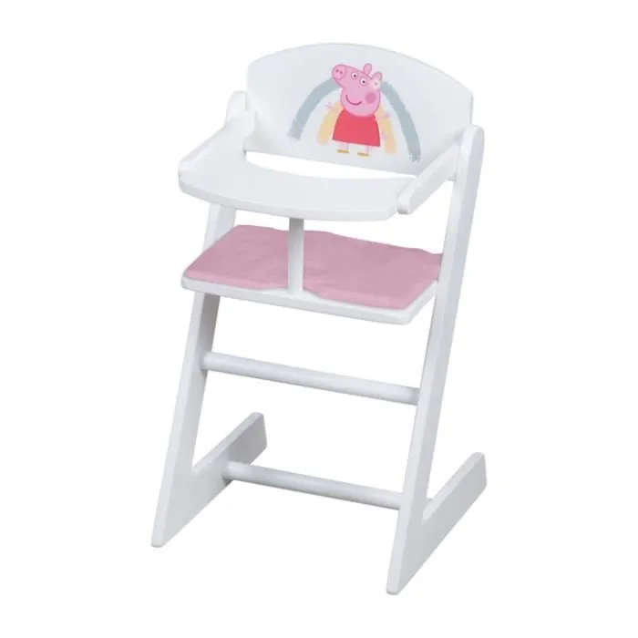 Berceau de Poupée Peppa Pig en Bois - Linge de Lit Inclus - Motif Truie - Nurserie poupon - Blanc - Rose - ROBA-0