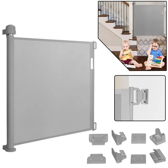 UISEBRT Barrière de Sécurité Porte Rétractable 0 à 180cm pour Enfants Chiens et Intérieur & Extérieur Escalier Gris 88.5cm Haute-0