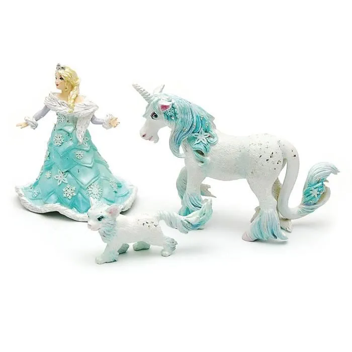 Figurines Reine des glaces - PAPO - Princesse, chien des neiges et licorne - 3 ans et plus - Bleu-0