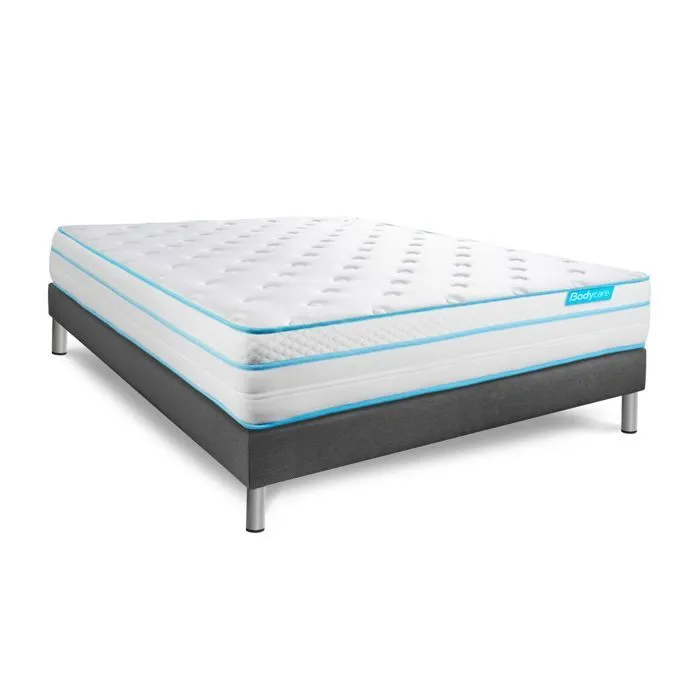 Ensemble sommier matelas 140x200 BodyMax Mémoire de forme et micro ressorts ensachés - 26 cm - Equilibré - sommier kit gris + 2 orei-3