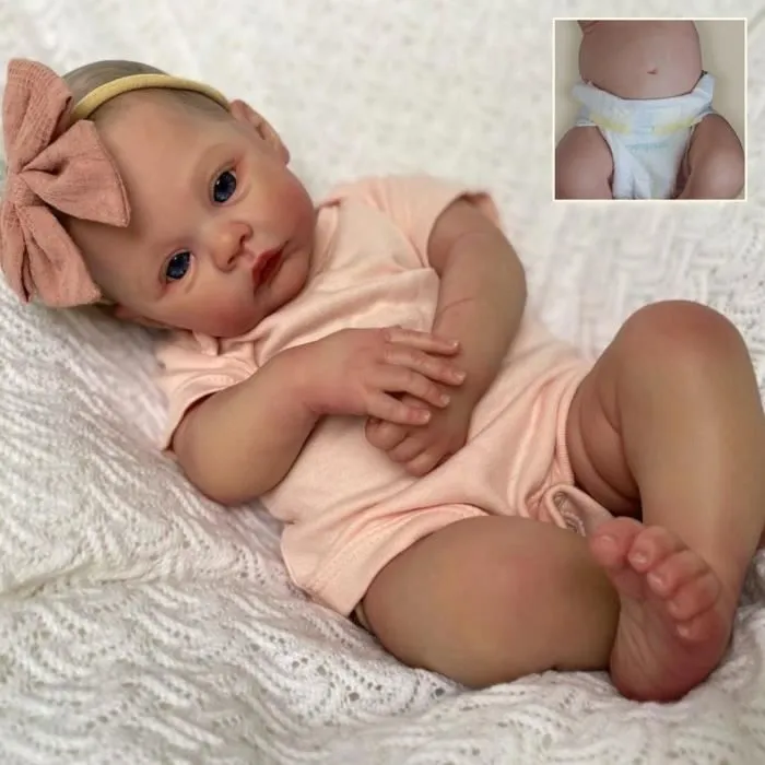 Poupée bébé Reborn en Silicone de 49 cm,Vêtements remplaçables,La peau 3D,Meadow-3