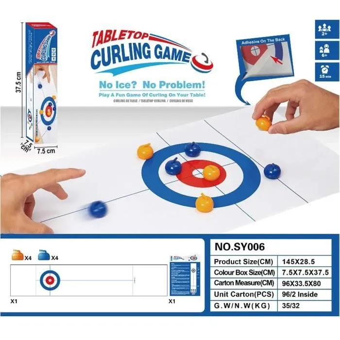 Jeu de curling sur table - PIMPIMSKY - Ensemble de 8 pots bleus et jaunes-1