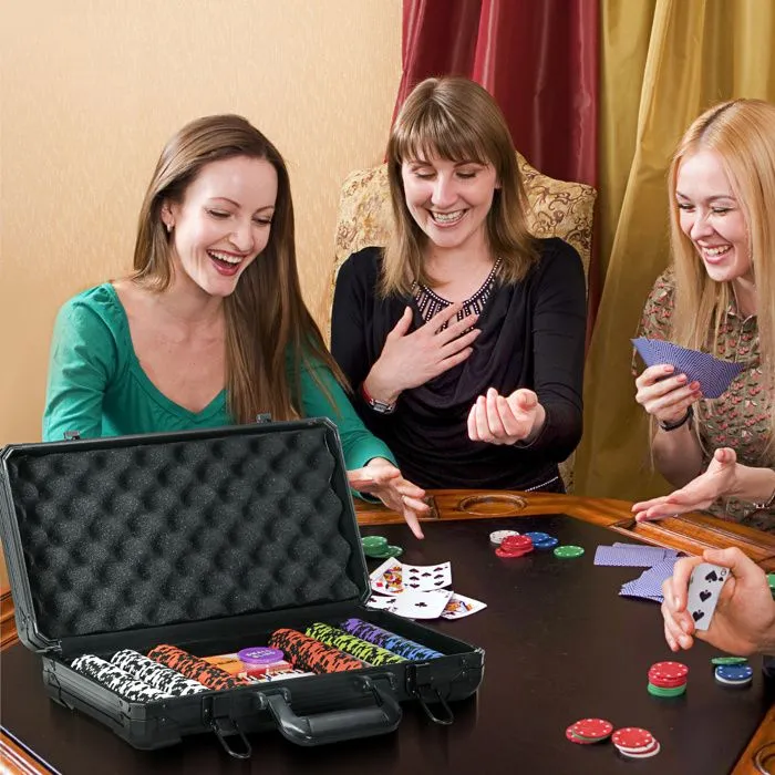 Mallette de Poker Complet SPORTNOW 300 jetons à 14g, 5 dés, 2 Jeux de Cartes 3 boutons Texas Holdem, Cartes de Poker, Bouton Dealer-2