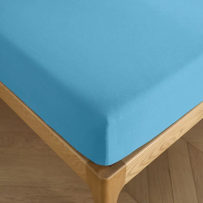 Drap housse 140 x 190 cm bonnet 30 cm "Prémium" pour lit 2 places - Prémium Cyan-1