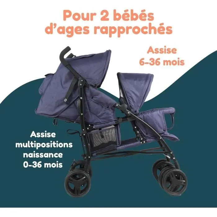 Poussette canne double BAMBISOL - 6-36 mois pour le siège avant (max 15 kg) et de 0-36 mois (max 15 kg) pour le siège arrière-6