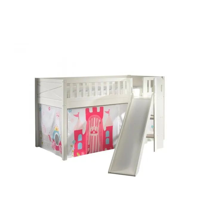 Lit Mezzanine avec Toboggan et Rideau Princess - VIPACK - Scott - Bois Massif - Blanc - 1 Place - Enfant-0