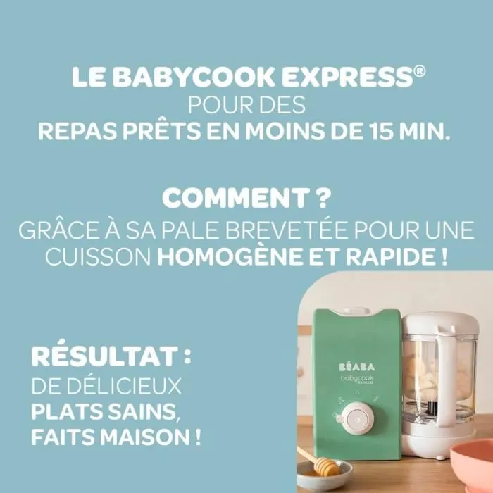 BEABA, Babycook express, robot bébé, 4 en 1 mixeur-cuiseur, vert sauge-1