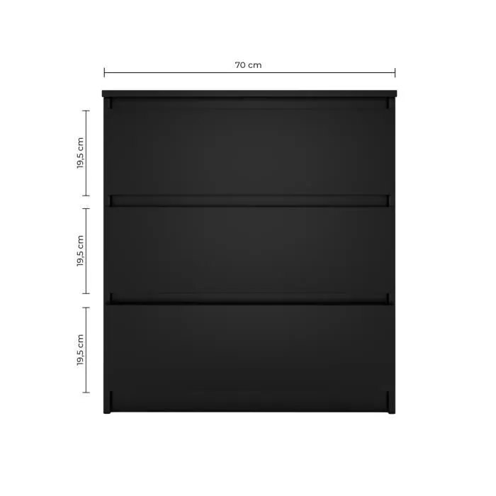 ASTER T3 - Commode 3 tiroirs - Chambre bureau salon - 77x70x40 - Meuble de rangement - Style Scandinave - Noir-2