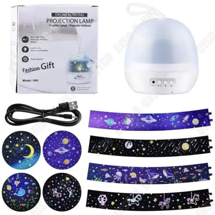 TD® Veilleuse Enfant Projecteur Lampe de Projection 4 en 1 Bébé Etoile Lampe Océan Nuit Étoilée Rotative Nuit Romantique Blanc-1