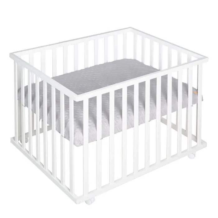 ROBA Parc Bébé Réglable 75x100 cm + Tapis de Parc "roba Style" Gris + 4 Roues - Bois Blanc-0