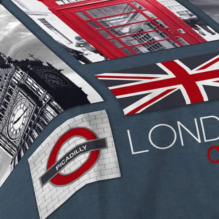Parure de couette - CITY LONDON - 140 x 200 cm - 100% coton - Rouge et Blanc - Design contemporain-1