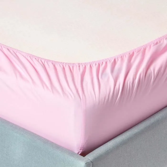 Drap-housse uni 90 x 190 cm 100% coton égyptien 200 fils coloris rose-1