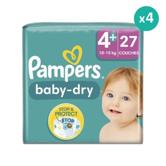 Couches Baby Dry Taille 4+ - Pampers - 27 Couches - Blanc - Mixte - Petit format-0
