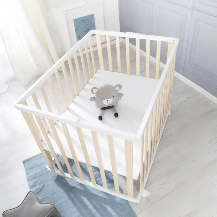 Parc Bébé Pliant en Bois ROBA - 74x100 cm - Réglable en Hauteur - Bicolore-1