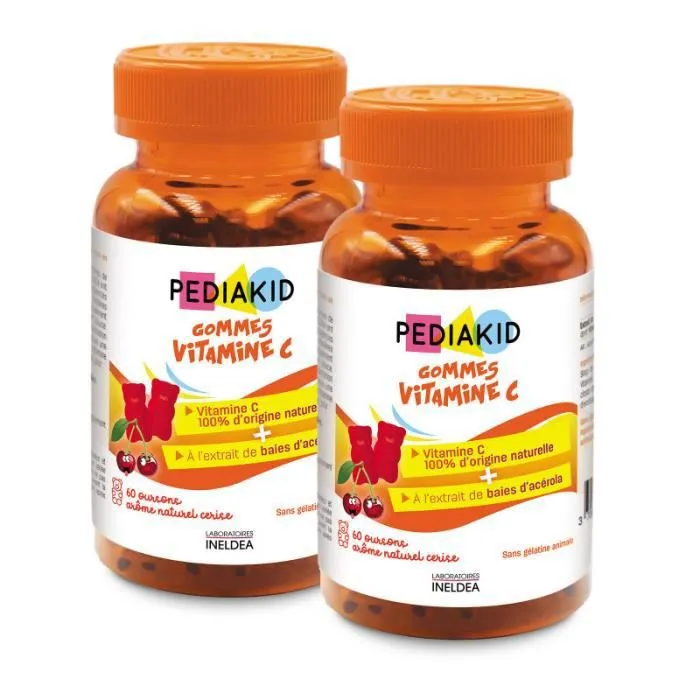 Lot de 2 PEDIAKID Gommes Vitamine C - Complément Alimentaire Enfant - extrait de baies d'acérola - Vitamine C Origine Naturelle-0