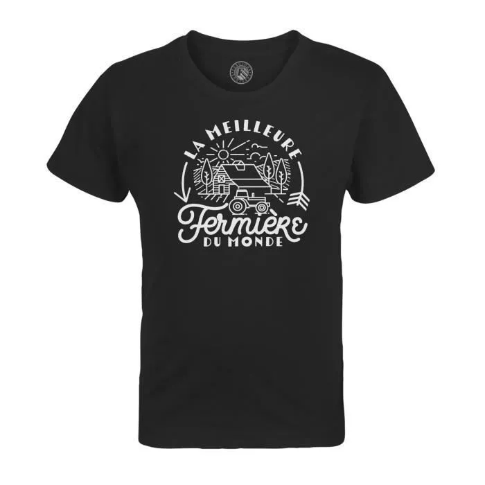 T-shirt Enfant Noir La Meilleure Fermière du Monde Ferme Agriculture Paysan-0
