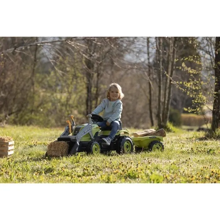 Tracteur à pédales Farmer Max + Remorque + Pelle - SMOBY - Vert - Enfant - 3 ans et plus-3