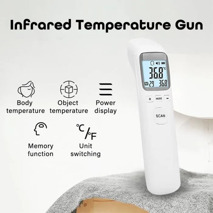 Thermomètre Professionnel / Surface des Objets, Thermomètre Frontal Infrarouge Numérique Multi-Fonctionnel Contact - gris ±0.2°-2