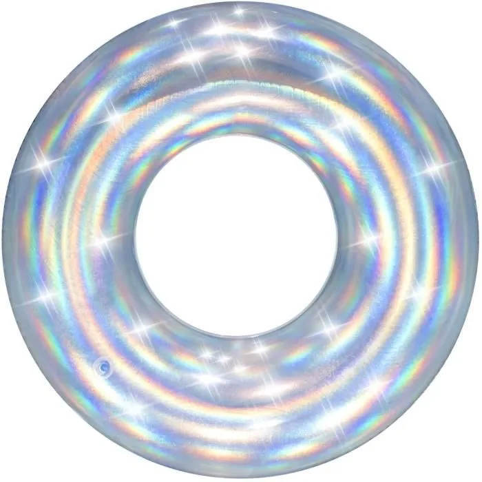 Bouée ronde - BESTWAY - Ø 107 cm - Vinyle robuste - Valve de sécurité - Patch de réparation - Iridescente argent-0