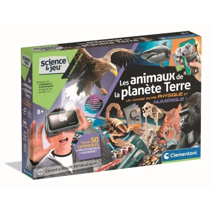 CLEMENTONI - Animaux planète Réalité - Coffret scientifique - Experiences scientifiques et activités virutelles - Moules, peintures,-0