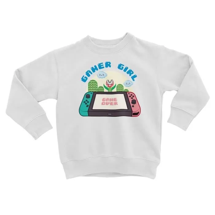 Sweatshirt Enfant - FABULOUS - Gamer Girl - Manches longues - Col arrondi - Blanc-0