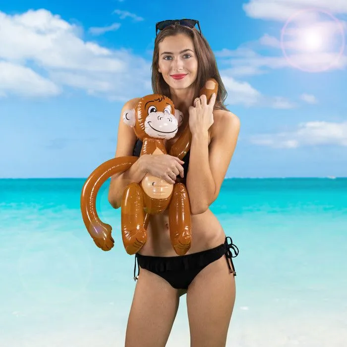 Relaxdays Singe Gonflable Petit Singe Animal Piscine Déco Fête Jungle Safari Carnaval Jouet Aquatique Enfant, Marron-2