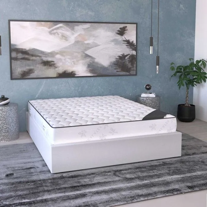BAZIL - Lit sommier relevable avec coffre en simili cuir blanc 140x190 cm-2