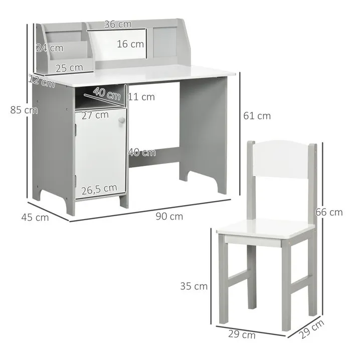 Ensemble table et chaise pour enfant - HOMCOM - avec tableau blanc - bureau pour enfant +5 ans 90L x 45l x 85H cm Gris-3