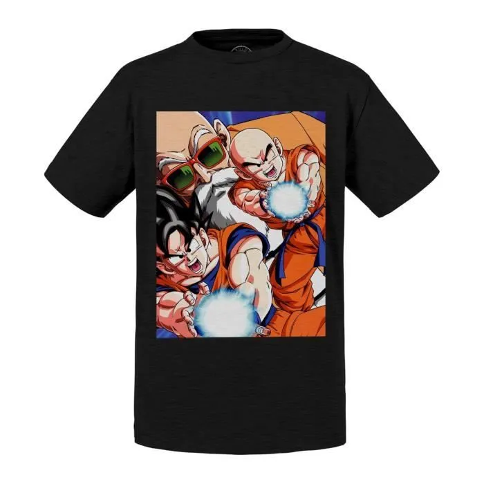 T-shirt Enfant Noir Kame Hame Ha Vague Destructrice Dragon Ball Dbz Goku Krillin Kame Sennin Tortue Geniale-0