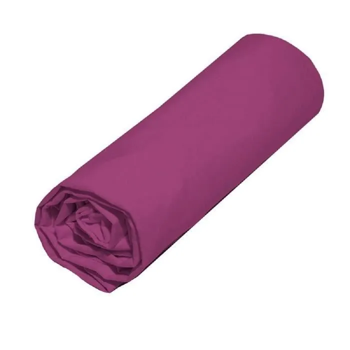 Drap Housse - Coton - 140x190 cm - Violet - 57 Fils - 25 cm de Bonnet-0