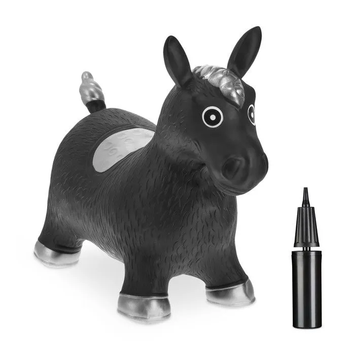 Relaxdays Animal sauteur, jouet en forme de cheval, avec pompe à air, charge maximale 50 kg, 3 ans et plus, noir-1