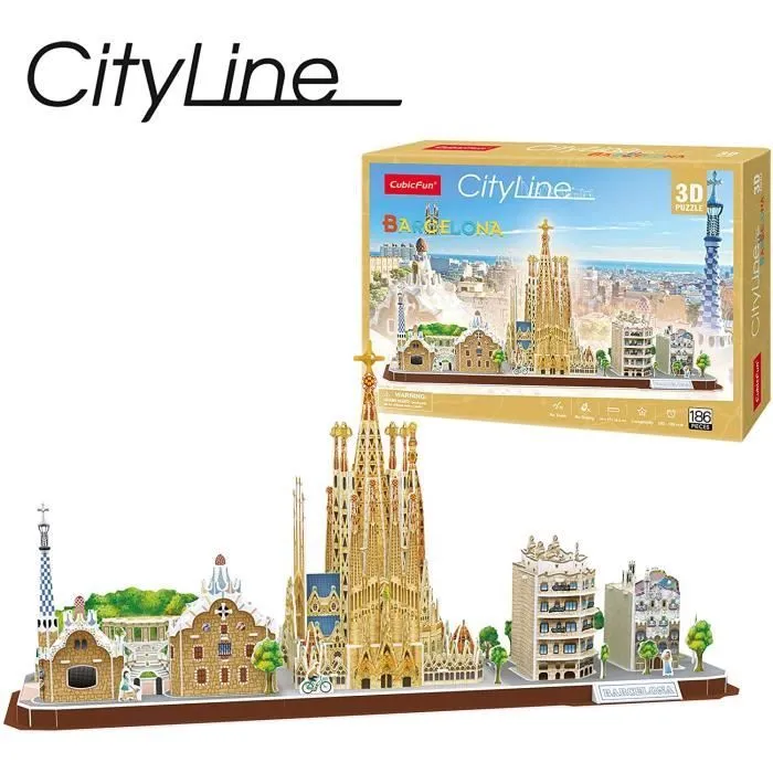 World Brands - City Line Barcelona, Puzzle 3d Enfant Et Adulte, Maquettes De Montage, Puzzle 3d, Cadeau Anniversaire Garcon Et