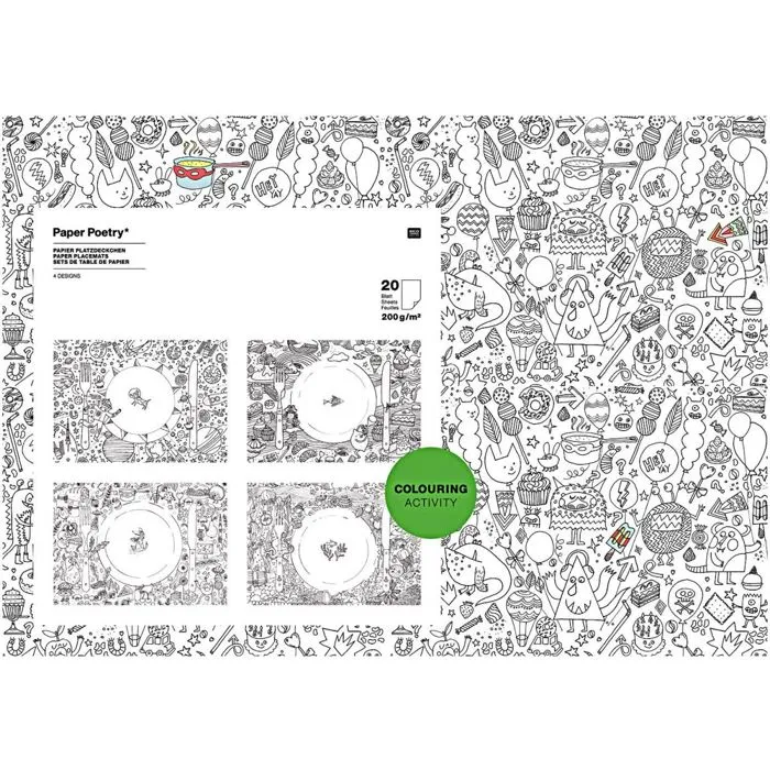 Set de table de papier à colorier - RICO DESIGN - Paper Poetry - 20 sets - 4 motifs - Enfant-0