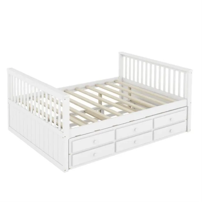 Lit gigogne - DREAMMESPACE - 140x200cm + 90x190cm - Bois massif - 3 tiroirs - Blanc-2
