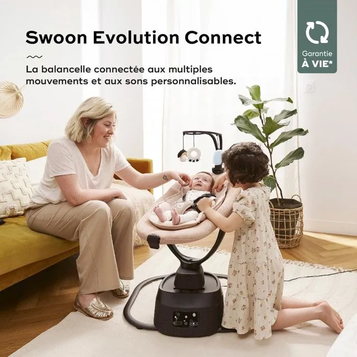 Babymoov Balancelle Bébé Electrique Swoon Evolution Mocca - Connectée Application mobile - Streaming musical, Enregistrement voix-1