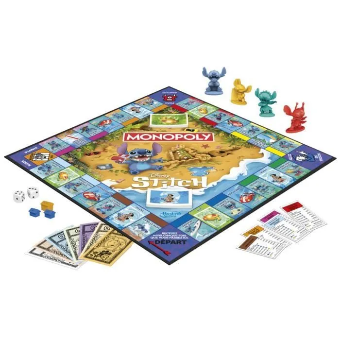 Monopoly Stitch, Jeu de société de plateau, 2 à 4 joueurs, 30 minutes, édition Disney Lilo & Stitch, Dès 8 ans-1