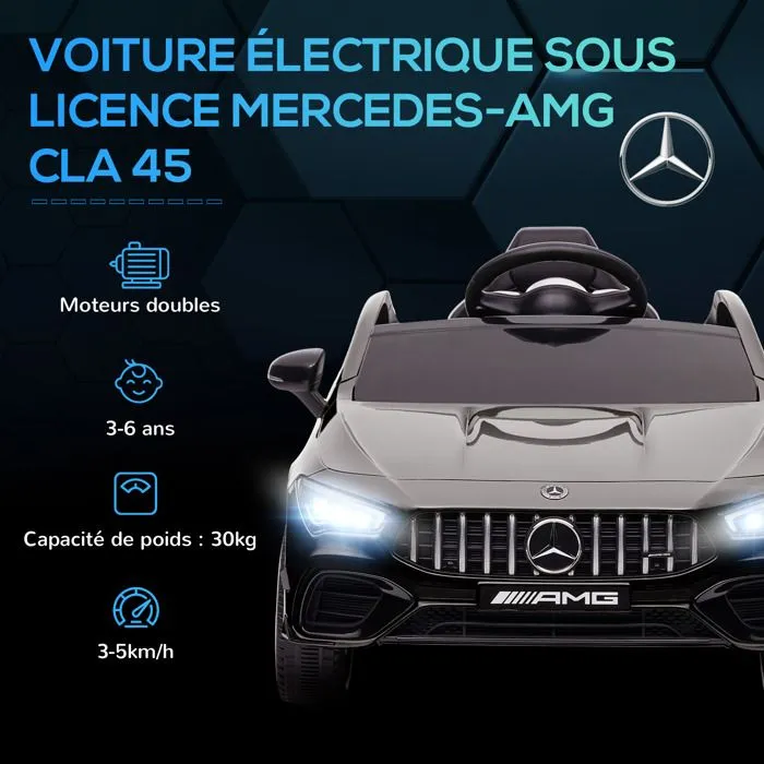 Voiture électrique enfant Mercedes-benz AMG CLA 45 - AIYAPLAY - telecommande - vitesse 3-5 km/h, phare LED et effets sonores - noir-4