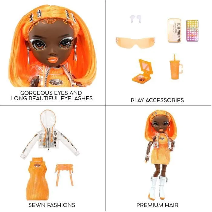 Rainbow High S23 Fashion Doll - Poupée 27 cm Michelle St Charles (Orange Fluo) - 1 tenue, 1 paire de chaussures et des accessoires-4