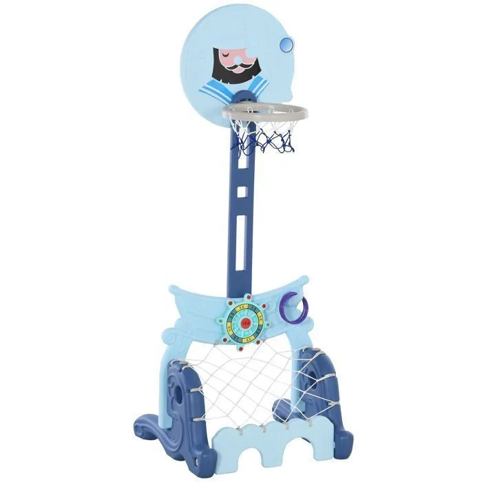 Panier de Basket pour Enfants but de foot hockey jeu d'adresse 4 en 1 Hauteur Réglable HDPE Bleu-3
