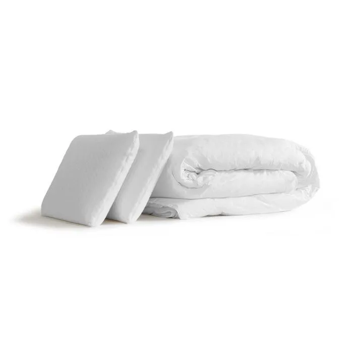 Pack matelas LE DOUILLET 140x190cm Mémoire de forme BioVisco + sommier kit Beige + 2 oreillers + couette-5