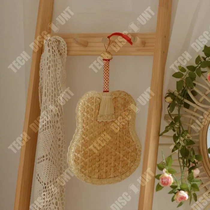 TD® Éventail de paille de blé fait à la main tissant un grand éventail de quenouilles vieil homme bébé éventail de paille de blé-3