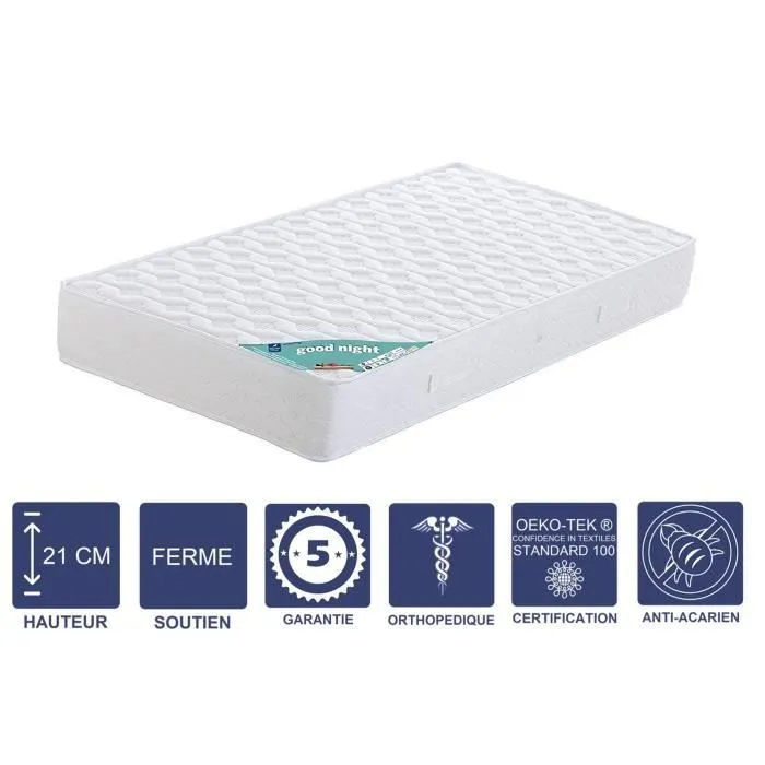 Matelas 120x200 x 21 cm + Alèse + Oreiller Visco - Ferme - Aertech+ 35 Kg-m3 HR Dernière Génération - Très Respirant-0