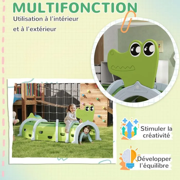 Tunnel enfant en forme de crocodile - AIYAPLAY - modulable - enfants de 3 à 6 ans ramper et grimper - intérieur et extérieur - vert-4