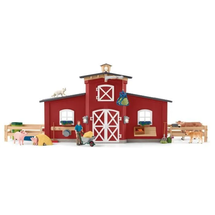 Figurines Animaux de la Ferme avec Accessoires - Coffret Ranch Américain Schleich de 92 Pièces avec Vache, Cheval Schleich, Cochon-1