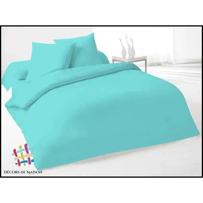 Housse de couette Uni en coton 140X200cm 1 Personne-Turquoise-Décors De Maison-0